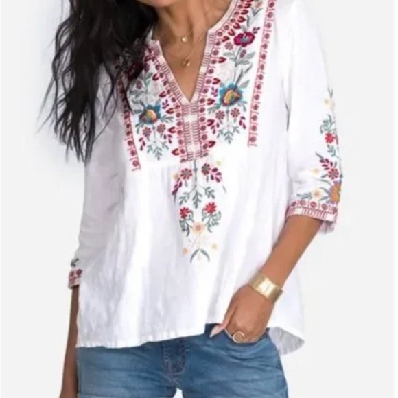 Johnny Was White Tunic with Multicolor Embroidery - Picture 3 of 6